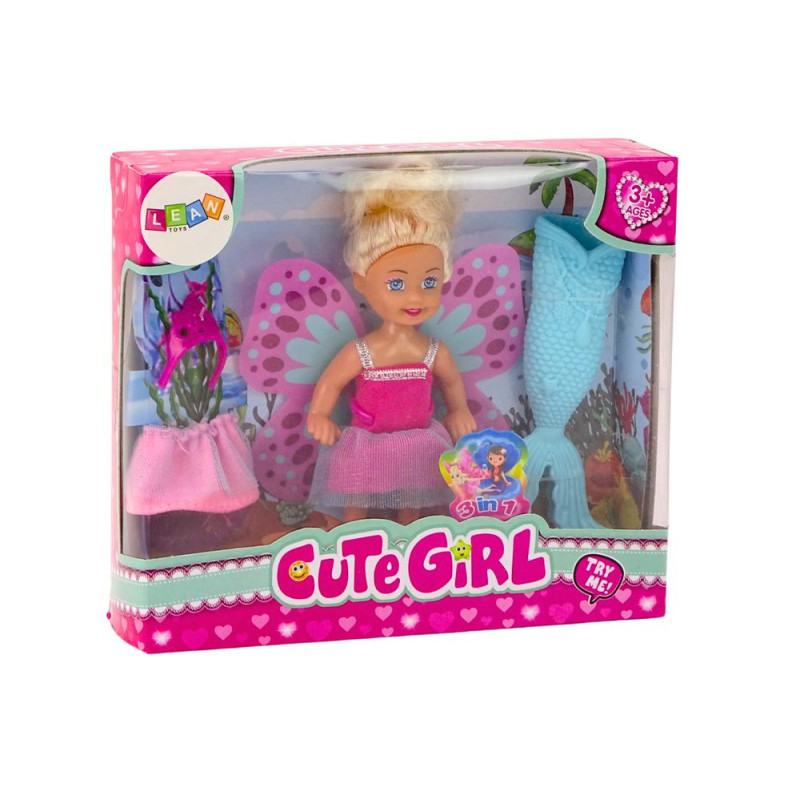 Mini Laleczka 2w1 Syrenka Wróżka Ogon Skrzydła