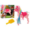 Figurka Koń Z Kolorową Grzywą Różowe Siodło Szczotka Farma Różowy