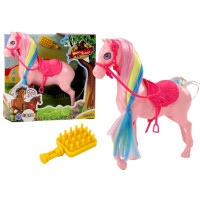 Figurka Koń Z Kolorową Grzywą Różowe Siodło Szczotka Farma Różowy