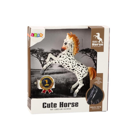 Figurka Konia Biały Koń w Kropki Stojący Stajnia Farma Cute Horse