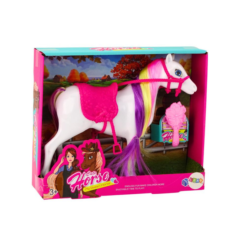 Figurka Konia Biały Koń Do Czesania Siodło Stajnia Farma Cute Horse