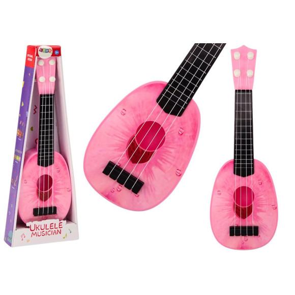 Ukulele Dla Dzieci Mini Gitara 4 Struny Motyw Brzoskwini Gitarka Różowa 15″