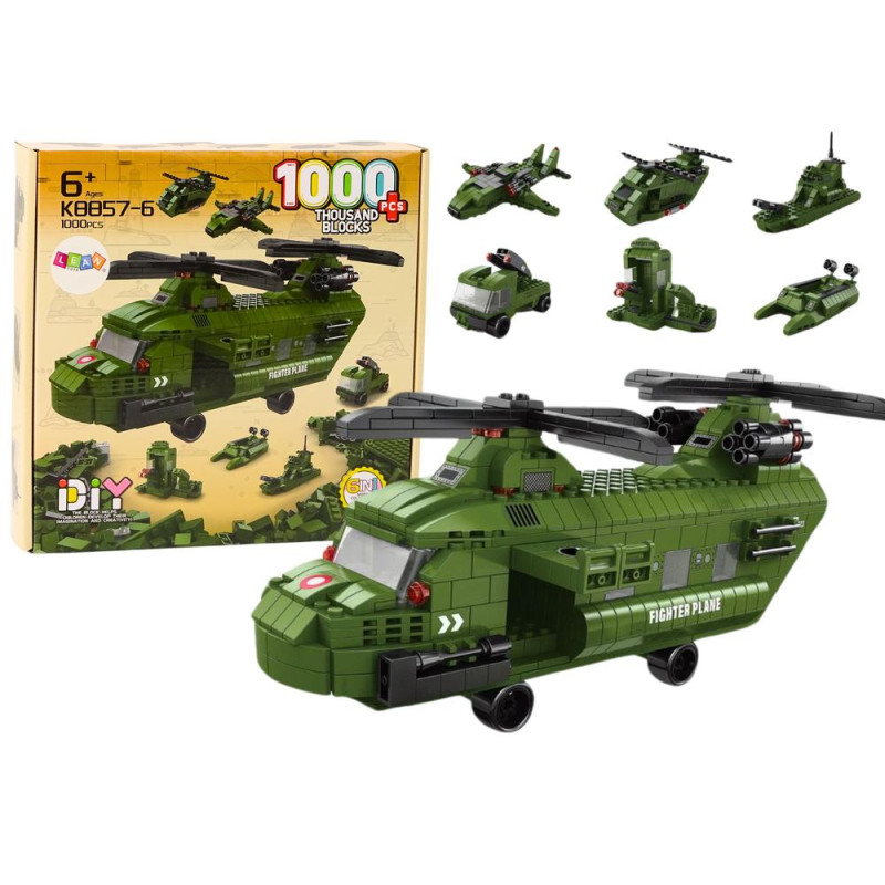 Zestaw Klocków Helikopter Wojskowy Militarny Zielony 1000 El