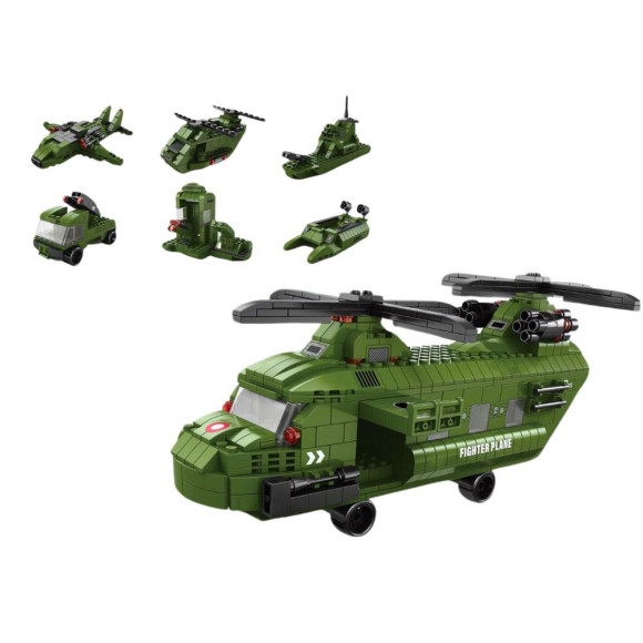 Zestaw Klocków Helikopter Wojskowy Militarny Zielony 1000 El