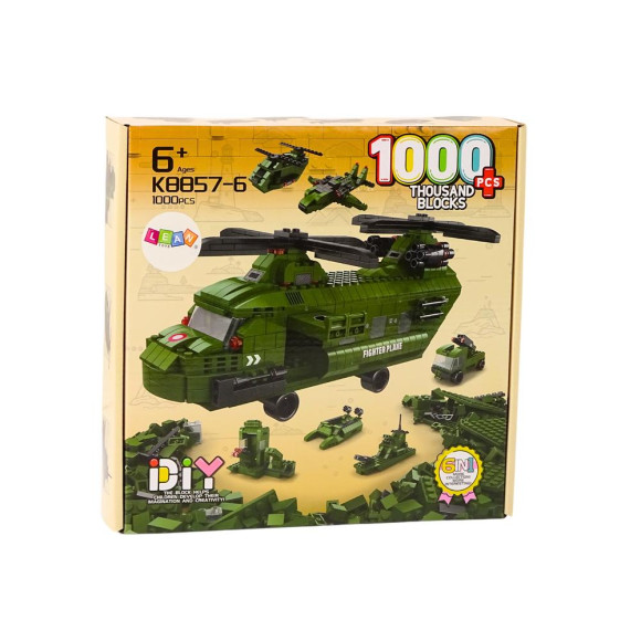 Zestaw Klocków Helikopter Wojskowy Militarny Zielony 1000 El