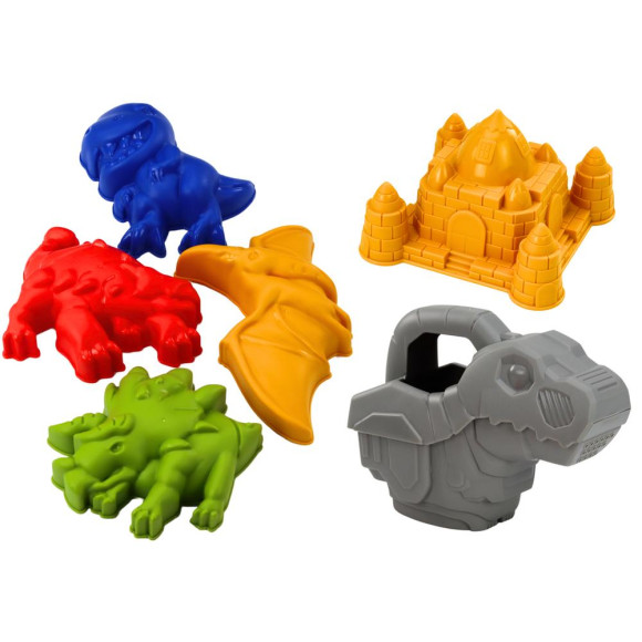 Zestaw Do Piasku Wiaderko Z Prysznicem Łopatka Grabki Foremki Dinozaury