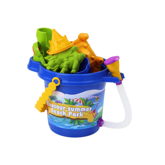 Zestaw Do Piasku Wiaderko Z Prysznicem Łopatka Grabki Foremki Dinozaury