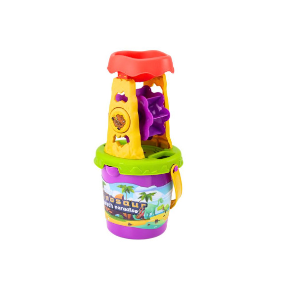 Zestaw Do Piasku Dinozaur Młynek Lejek Łopatka Grabki Konewka Foremki