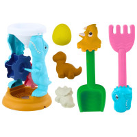 Zestaw Zabawek Do Piasku Młynek Łopatka Grabki Foremki Dinozaury