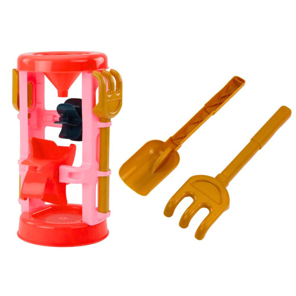 Zestaw Zabawek Do Piasku Młynek Foremki Zamki Konewka Różowy