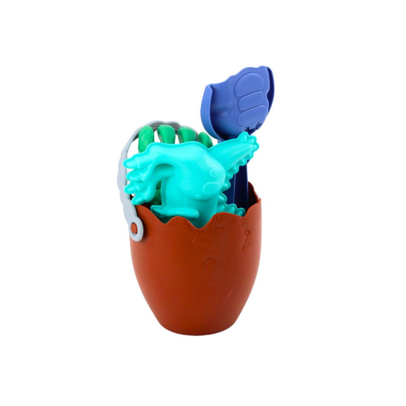 Zestaw Do Piasku Dinozaury Wiaderko Jajo Grabki Łopatka Foremki