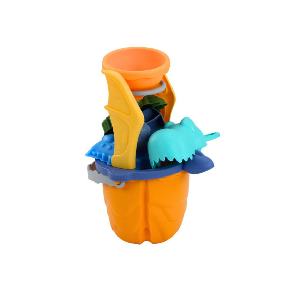 Zestaw Do Piasku Dinozaur Lejek Młynek Foremki Łopatka 7 ele.