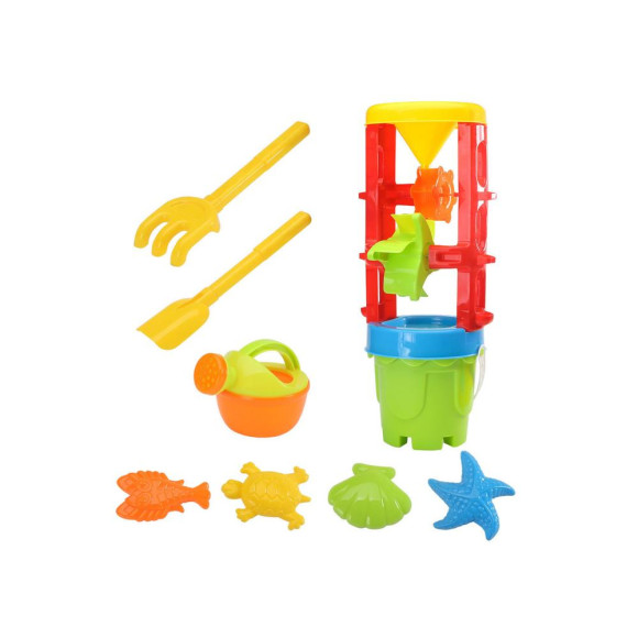 Zestaw Zabawek Do Piasku Duży Młynek Wiaderko Foremki Kolorowy