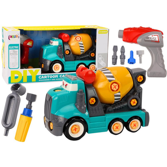 Ciężarówka Betoniarka Kreskówkowa Do Skręcania DIY Turkusowa