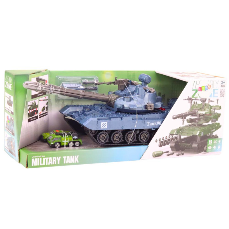 Czołg Pojazd Wojskowy DIY Do Rozkręcania Niebieski Dźwięki Zestaw Resoraki