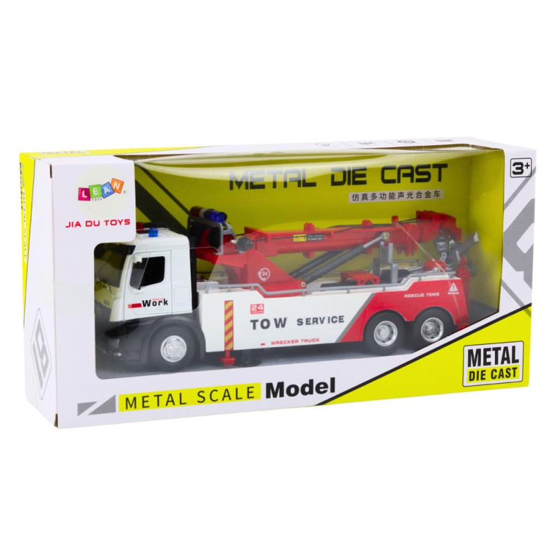 Ciężarówka Z Dźwigiem Dwa Haki Metalowa Biało-Czerwona Światła Dźwięki