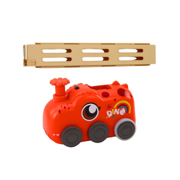 Autko Czerwony Dinozaur na Baterie Układające Kolorowe Domino 4 Kolory Klocków