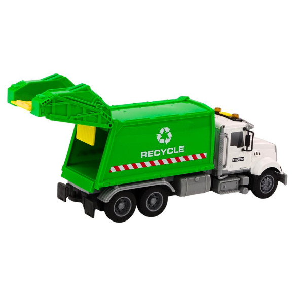 Śmieciarka Kosze Na Śmieci Światła Dźwięki Napęd  Biało-Zielona