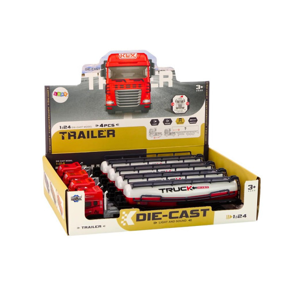 Ciężarówka Z Przyczepą TIR Cysterna 1:24 Auto Ciężarowe Czerwone Dźwięki