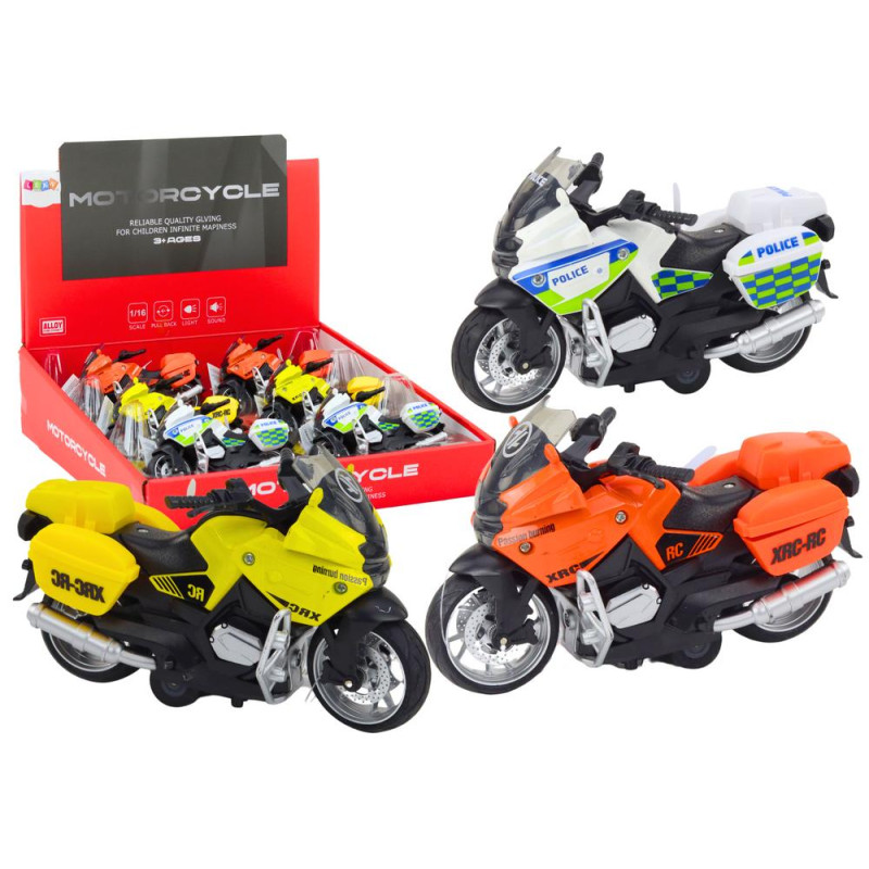 Motocykl Sportowy z Napędem Frykcyjnym 3 Wzory Żółty Pomarańczowy Biały