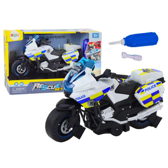 Motocykl Do Skręcania Policyjny DIY Światła Dźwięki Biały Motocykl Do Skręcania Policyjny DIY Światła Dźwięki Biały