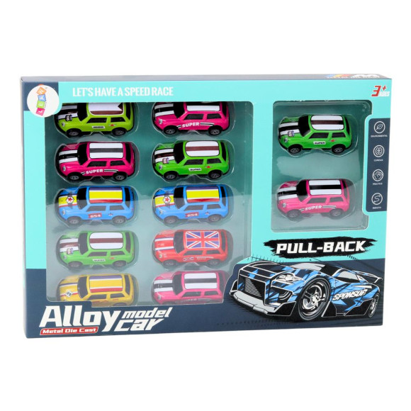 Zestaw Autek Resoraków Napęd Kolorowe 12 Sztuk