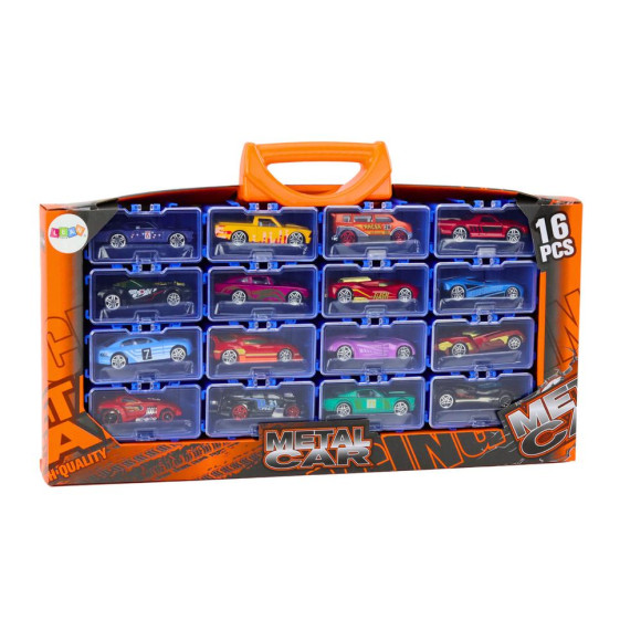 Zestaw Autek Resoraków W Walizce Metalowe 16 Sztuk