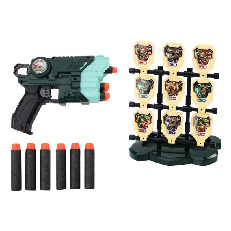 Zestaw Pistolet Z Tarczą Strzałki Piankowe Dinozaury Zielony
