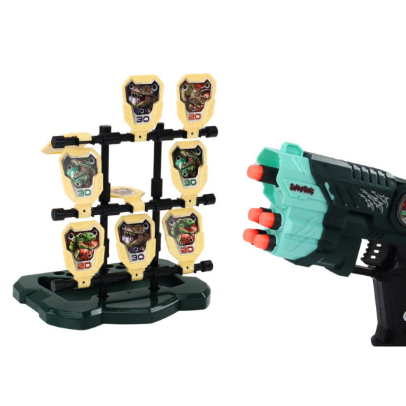 Zestaw Pistolet Z Tarczą Strzałki Piankowe Dinozaury Zielony