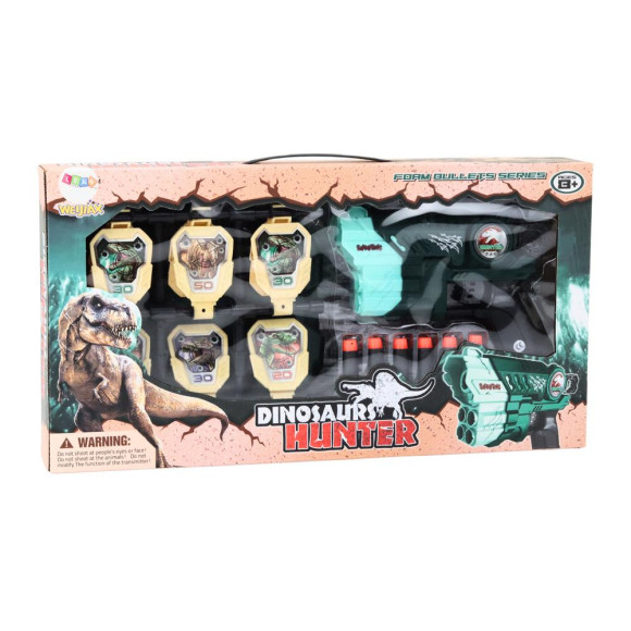 Zestaw Pistolet Z Tarczą Strzałki Piankowe Dinozaury Zielony