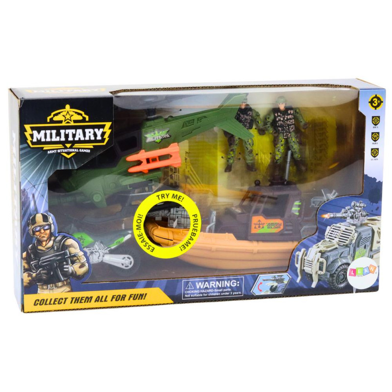Zestaw Militarny Wojskowy Łódź Bojowa Żołnierze Akcesoria Dźwięki