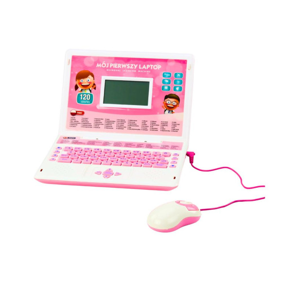 Laptop Edukacyjny Interaktywny 60 Funkcji Dwa Języki Myszka Różowy