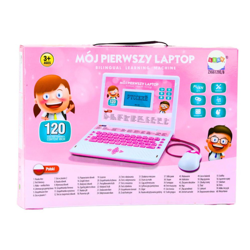 Laptop Edukacyjny Interaktywny 60 Funkcji Dwa Języki Myszka Niebieski