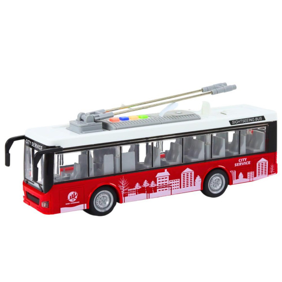Trolejbus Autobus 1:16 Światła Dźwięki Napęd Biało-Czerwony Trolejbus Autobus 1:16 Światła Dźwięki Napęd Biało-Czerwony