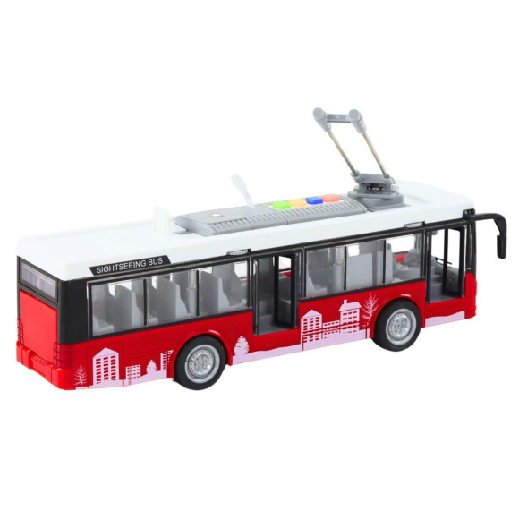 Trolejbus Autobus 1:16 Światła Dźwięki Napęd Biało-Czerwony Trolejbus Autobus 1:16 Światła Dźwięki Napęd Biało-Czerwony