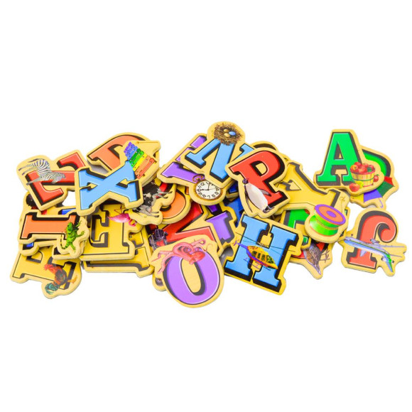 Zestaw Magnesy Drewniane Literki Obrazki 26 Sztuk Zestaw Magnesy Drewniane Literki Obrazki 26 Sztuk