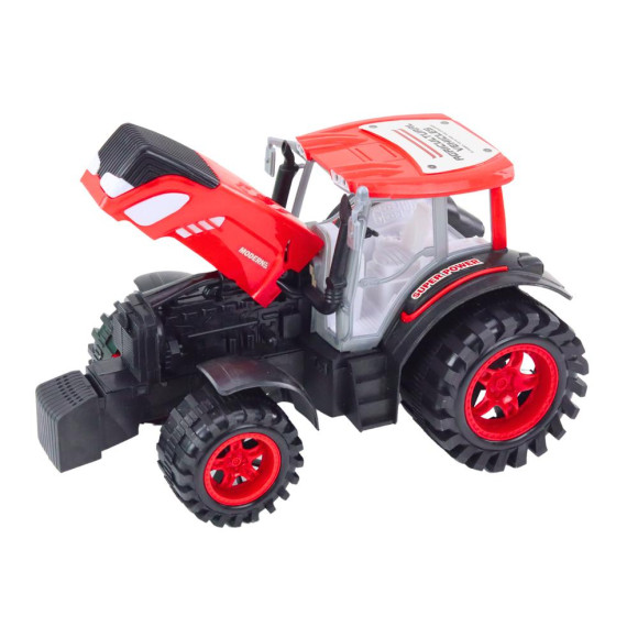 Duży Traktor Rolniczy Z Przyczepą I Balami Siana Napęd Czerwony Duży Traktor Rolniczy Z Przyczepą I Balami Siana Napęd Czerwony