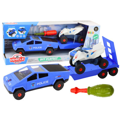 Zestaw Nowoczesne Auto z Quadem i Lawetą Do Rozkręcania DIY Niebieski