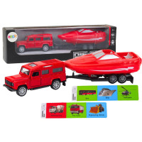 Auto Terenowe Z Przyczepą I Motorówką Metalowy Czerwony