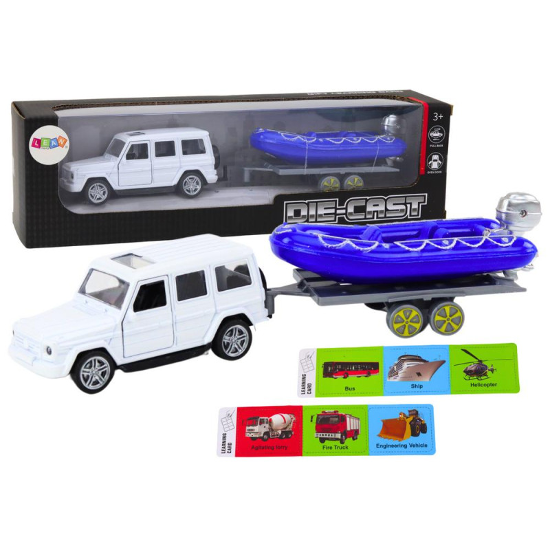 Auto Terenowe Z Przyczepą I Motorówką Metalowy Biały Niebieski