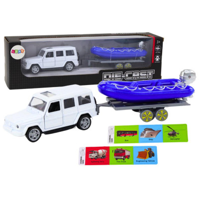 Auto Terenowe Z Przyczepą I Motorówką Metalowy Biały Niebieski