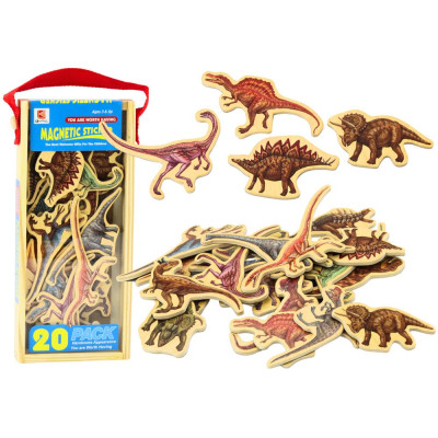 Zestaw Magnesy Drewniane Dinozaury 20 Sztuk Kolorowe