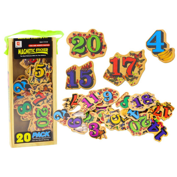 Zestaw Magnesy Drewniane Cyfry Obrazki 20 Sztuk Zestaw Magnesy Drewniane Cyfry Obrazki 20 Sztuk