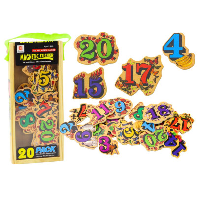 Zestaw Magnesy Drewniane Cyfry Obrazki 20 Sztuk