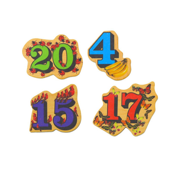 Zestaw Magnesy Drewniane Cyfry Obrazki 20 Sztuk Zestaw Magnesy Drewniane Cyfry Obrazki 20 Sztuk