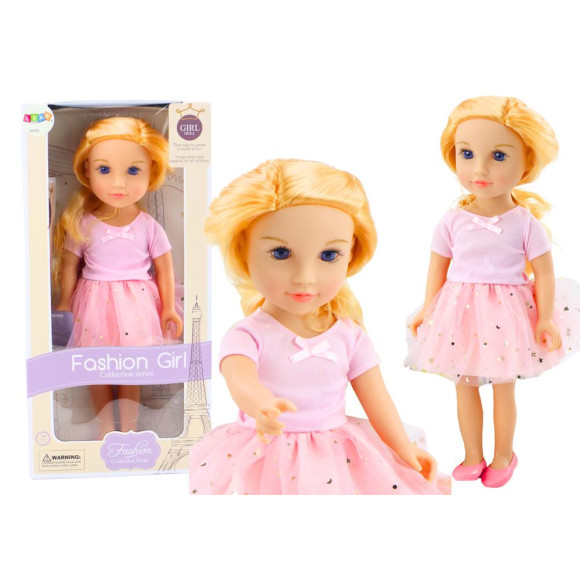 Lalka W Sukience Z Tiulem Różowa Blond Włosy 18' Lalka W Sukience Z Tiulem Różowa Blond Włosy 18'