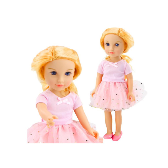 Lalka W Sukience Z Tiulem Różowa Blond Włosy 18' Lalka W Sukience Z Tiulem Różowa Blond Włosy 18'