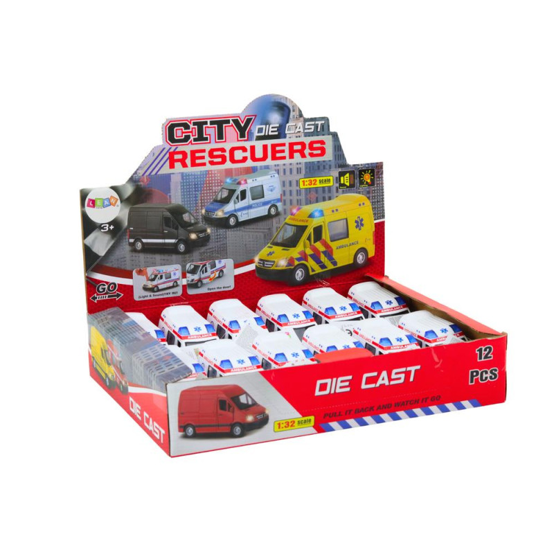 Ambulans Karetka 1:32 Otwierane Drzwi Światła Dźwięki Napęd Biała