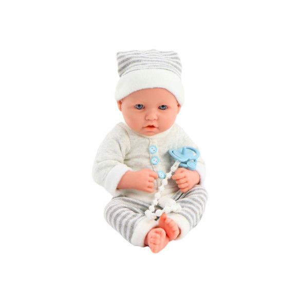 Lalka Bobas w Biało-Siwym Ubranku W Paski Czapeczka Smoczek Kołderka Lalka Bobas w Biało-Siwym Ubranku W Paski Czapeczka Smoczek Kołderka