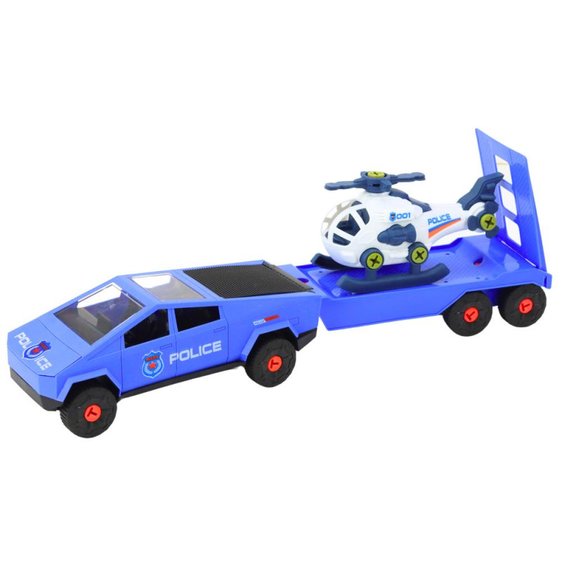 Zestaw Nowoczesne Auto z Helikopterem i Lawetą Do Rozkręcania DIY Niebieski
